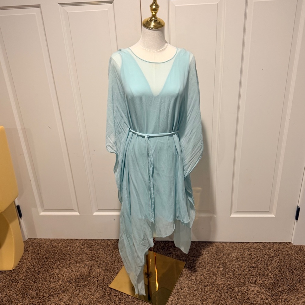 BCBGMAXAZRIA Suzy Draped Asymmetric Mint Green Aqua Silk Dress - Picture 9 of 14